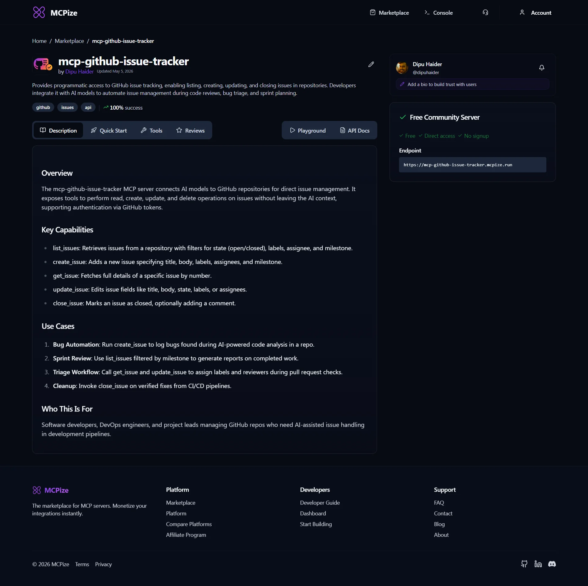 MCP GitHub Issue Tracker